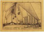 De kerkzaal op een tekening van de architect.
<br/>
Particulier bezit, 1930-1931